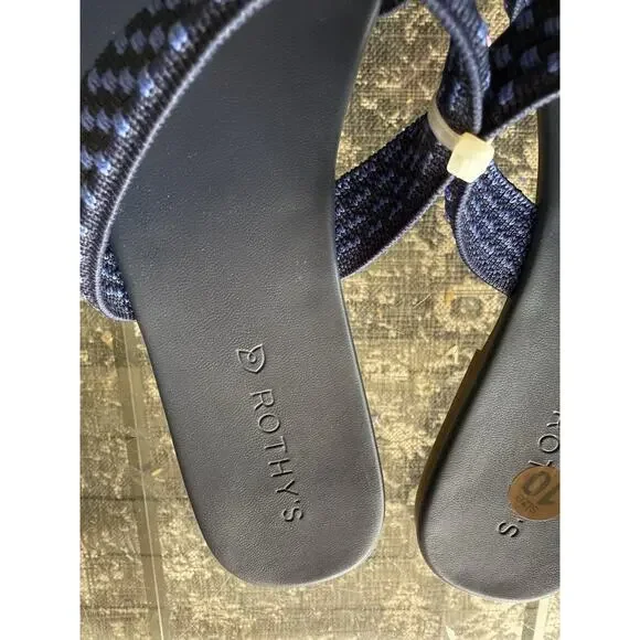 ROTHY'S Size 10 Triple Bands Strappy Slide Sandals Flats Blue White Resort Pool - Picture 2 of 4